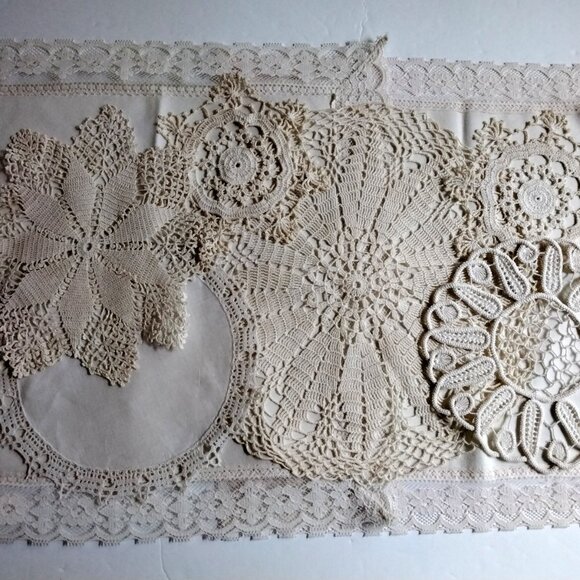 Vintage Ecru Doilies/Table Toppers Mismatched Set of 8 from Mid Century - Picture 6 of 6